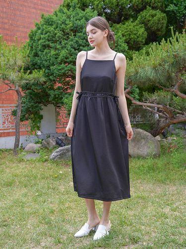 Satin String Slip Dress_Black - bibyseob - Modalova