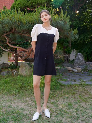 Heart-neck Layered Mini Dress_Black - bibyseob - Modalova