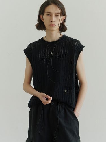 Cotton Crochet Rolling Half Knit Pullover_Black - NOIRER - Modalova