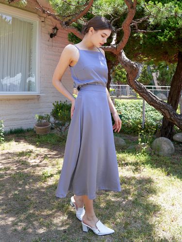 Satin A-line Long Skirt_Gray - bibyseob - Modalova