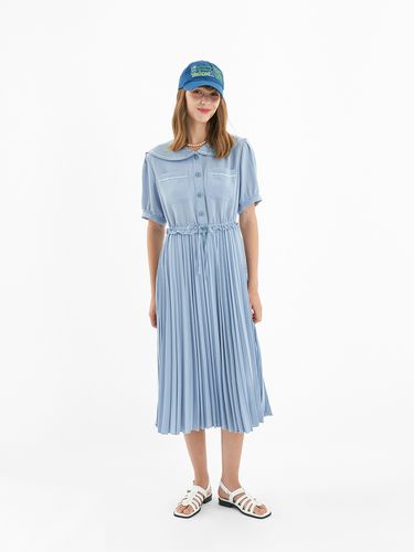 Sailor Collar Pleated Short Sleeve Dress - OLIVE DES OLIVE - Modalova