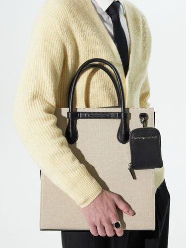 No.50 Herringbone Bridge Slim Tote Bag_Beige White - SATURDAY-ELEVEN - Modalova