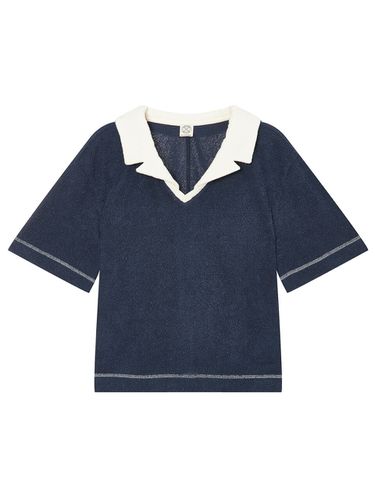 Terry Collar Crop T-shirt _Navy - a.t.corner - Modalova