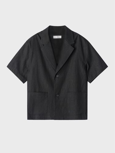 Short Sleeved Linen Jacket _ Black - LIEU HOMME - Modalova