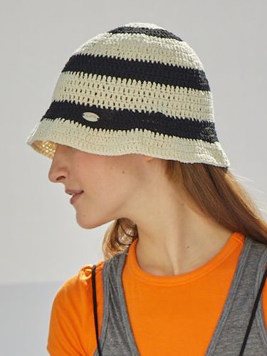 No.159 Stripe Crochet Bucket Hat_Black - Slowslowly - Modalova