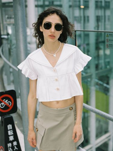 Petite Stitch Crop Blouse_White - THE ASHLYNN - Modalova