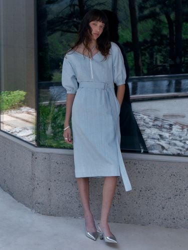 AMEDEO Puff Sleeve Zip-up Denim Dress _Blue - MUSEE - Modalova