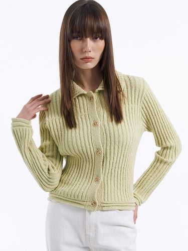 Ribbed Collar Knit Cardigan _Yellow Green - Lamerei - Modalova