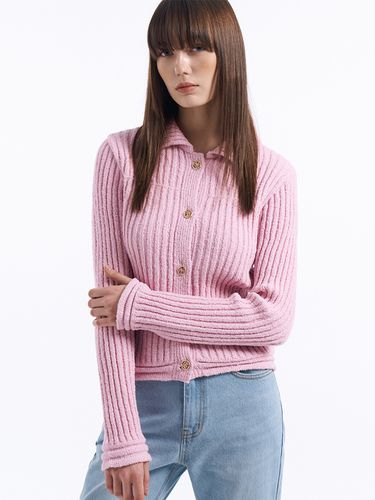 Ribbed Collar Knit Cardigan _Pink - Lamerei - Modalova