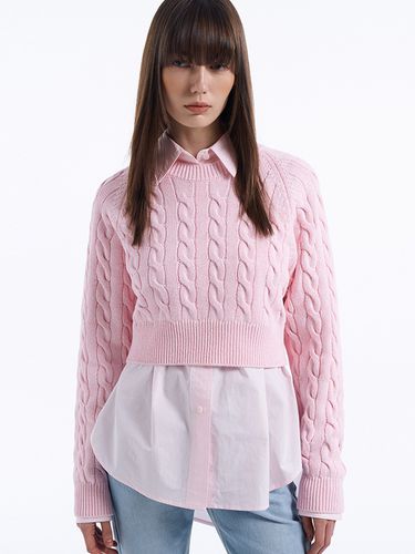 Crop Cable Knit Top _Pink - Lamerei - Modalova