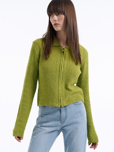 Tail Yarn Two-way Zip-up Cardigan _Yellow Green - Lamerei - Modalova