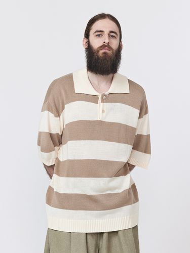 Striped Boucle Collared Short Sleeve Sweater - CARGOBROS - Modalova