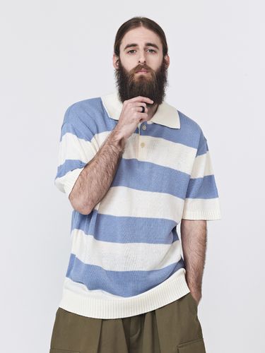 Striped Boucle Collared Short Sleeve Sweater - CARGOBROS - Modalova