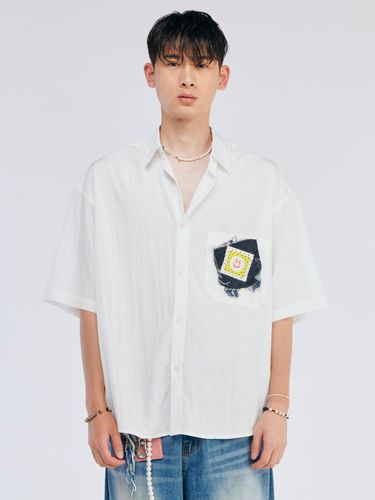 Denim Patch Shirt_White - The GREATEST - Modalova