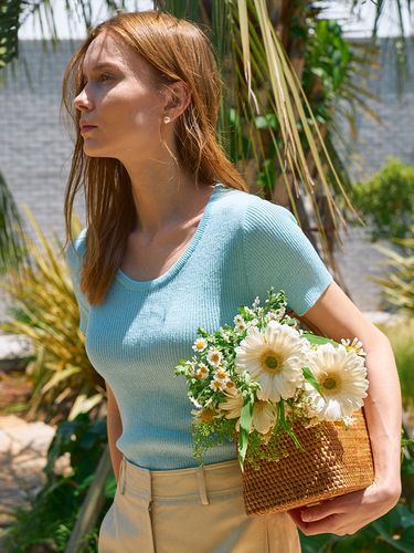 Linen Ribbed U-neck Knit Top - Lamerei - Modalova