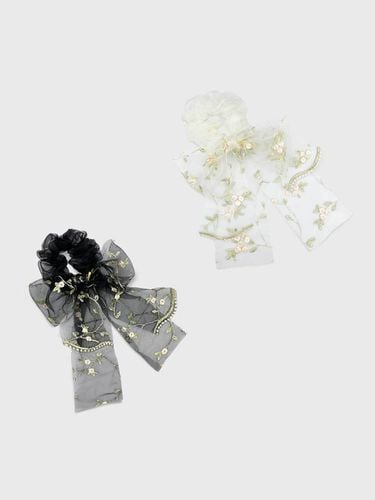 Flower Embroidery Ribbon Scrunchie - Jean Paul Clarisse - Modalova