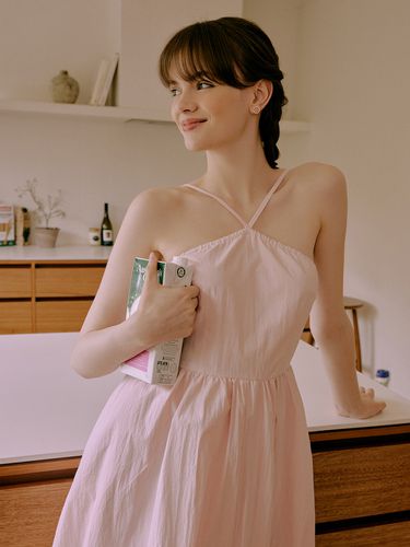 Bow Halterneck Dress - Pink - RE_L - Modalova