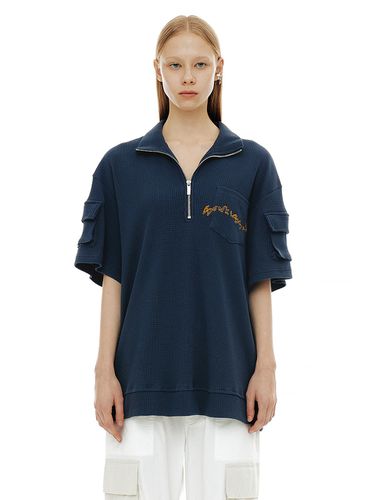 Pocket Half Zip Up Shirt_Navy - CERRIC - Modalova