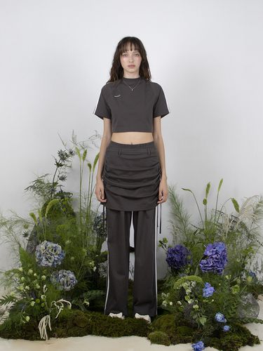 Track Shirring Skirt Pants_Charcoal - MEENDERI - Modalova