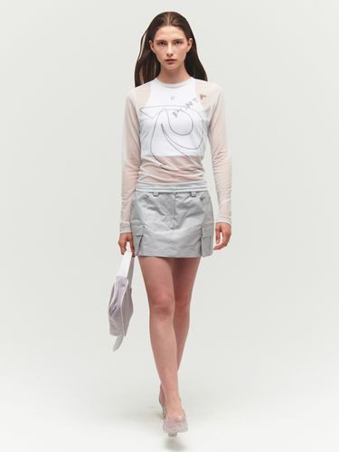 Printed Mesh Top_Light Gray - Porta - Modalova