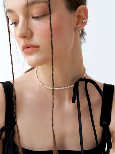 Black Ribbon Pearl Necklace - leeENoir - Modalova