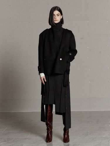 Cashmere Belted Handmade Half Coat_Deep Black - MUSEE - Modalova