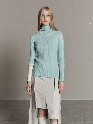 Contrast Cuffs Turtleneck Knit Top_Mint - MUSEE - Modalova