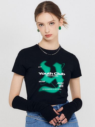 Y Logo Crop T-shirt [Black] - ODD STUDIO - Modalova