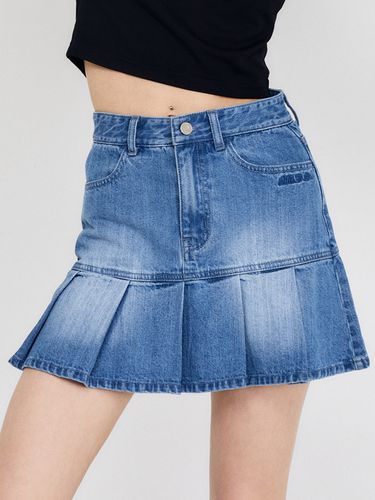 Washed Pleats Denim Mini Skirt [] - ODD STUDIO - Modalova