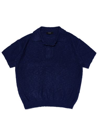 CB Boucle Open Collar Half Knit Pullover_Navy - CARGOBROS - Modalova