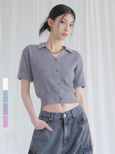 Anna Linen Collar Short-Sleeve Knit Top _5Colors - AVANDRESS - Modalova