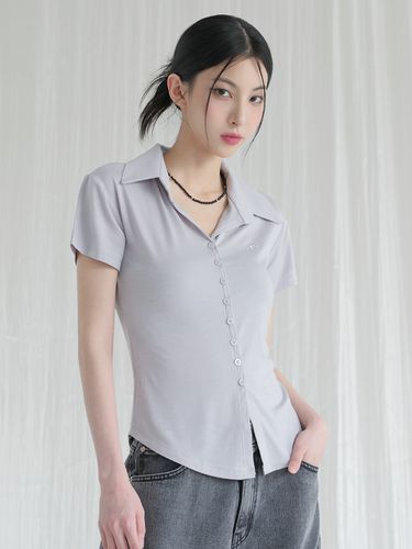 Sopy Collar Short-Sleeve Top _Grey - AVANDRESS - Modalova