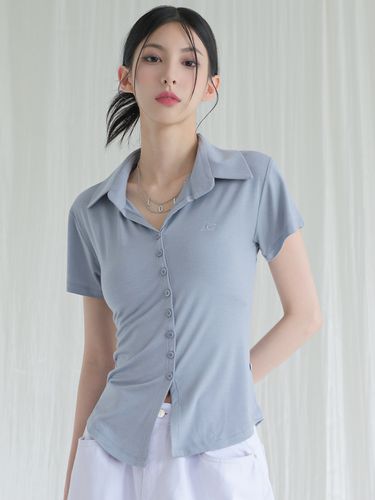 Sopy Collar Short-Sleeve Top _Sky Blue - AVANDRESS - Modalova