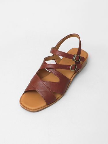 Leather Crossover Sandals_Maroon Red - heenn - Modalova