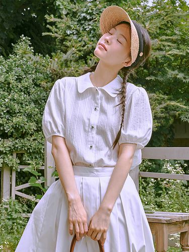 Round Collar Button Blouse - White - ANOETIC - Modalova