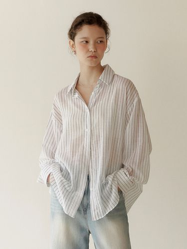 See Through Stripe Loose Fit Shirt - LOEIL - Modalova