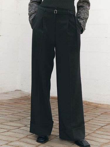 Belted Turn Up Wide Pants_ Black - MOAT - Modalova