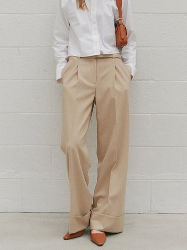 Belted Turn Up Wide Pants_Sand Beige - MOAT - Modalova