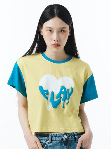 Two Toned Heart Loose Fit Cropped T-Shirt - PLAYIAN - Modalova