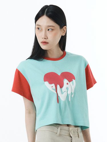 Two Toned Heart Loose Fit Cropped T-Shirt - PLAYIAN - Modalova