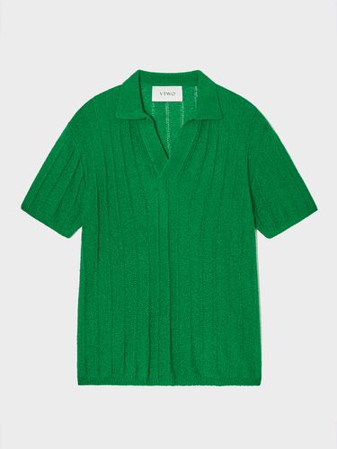 Boucle Polo Knit Sweater (Green) - V2 - Modalova