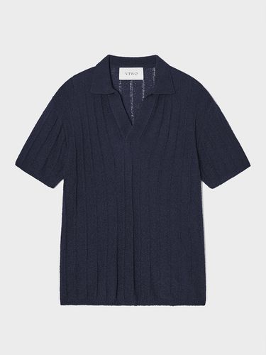 Boucle Polo Knit Sweater (Navy) - V2 - Modalova