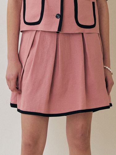 Summer Linen Trimmed Tucked Skirt_Pink - Et demain - Modalova