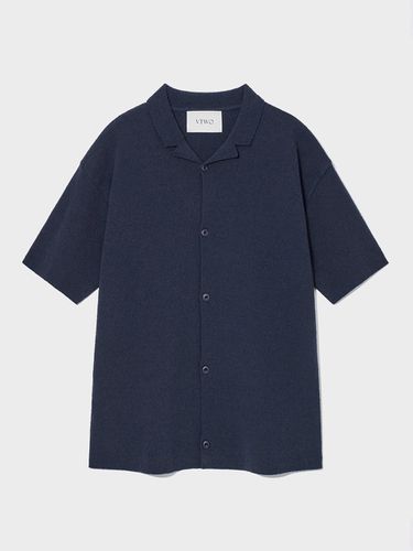 Short Sleeve Knit Shirt (Navy) - V2 - Modalova