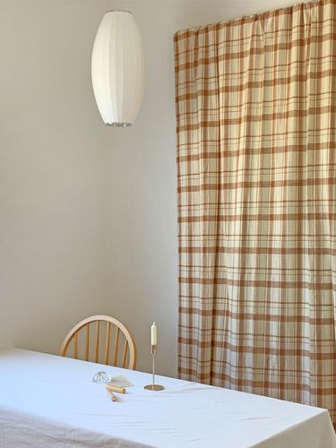 Brown Plaid Vintage Curtain - Mood Sunset - Modalova