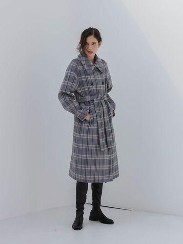 Blue Check Reversible Long Coat - Et demain - Modalova