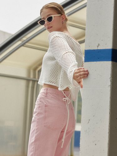 Crop String Summer Net Sweater_White - ZEROSTREET - Modalova