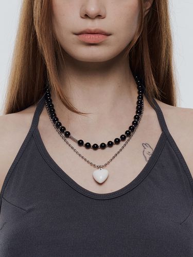 Onyx Layered Heart Necklace Set - Denu - Modalova