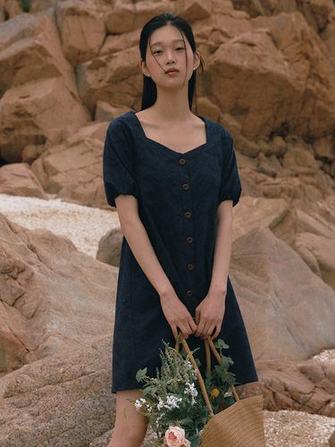 Organic Eyelet Mini Dress _Navy - LETTER FROM MOON - Modalova