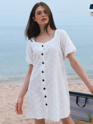 Organic Eyelet Mini Dress _White - LETTER FROM MOON - Modalova